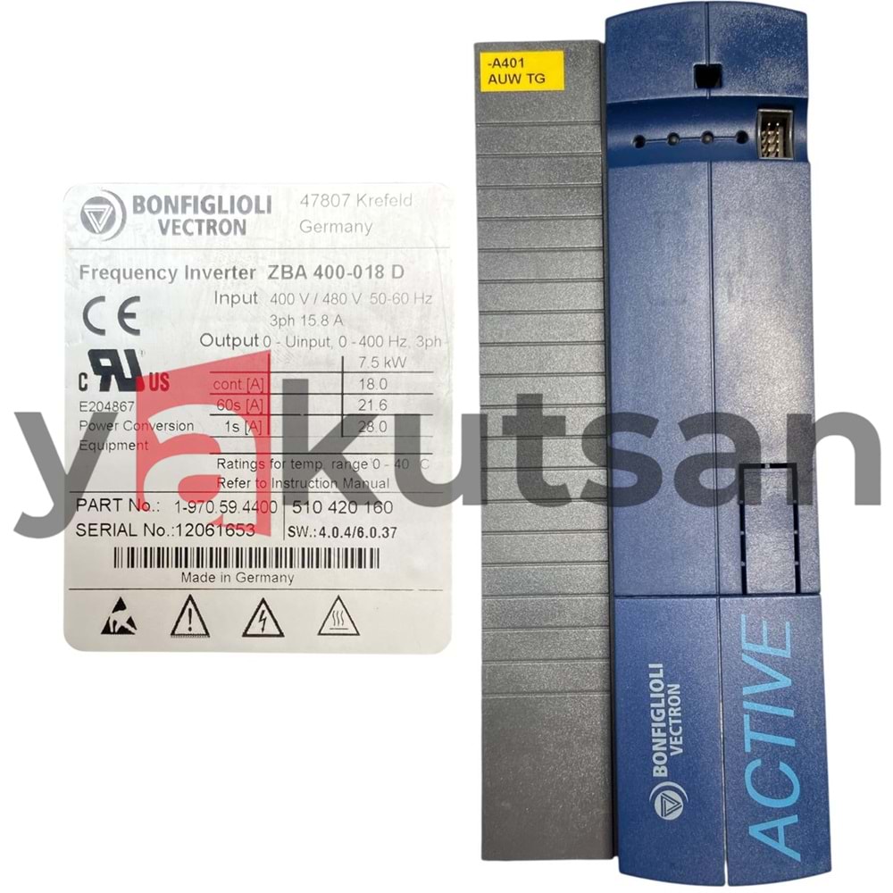 BONFIGLIOLI VECTRON FREQUENCY INVERTER ZBA 400-018D 7.5KW