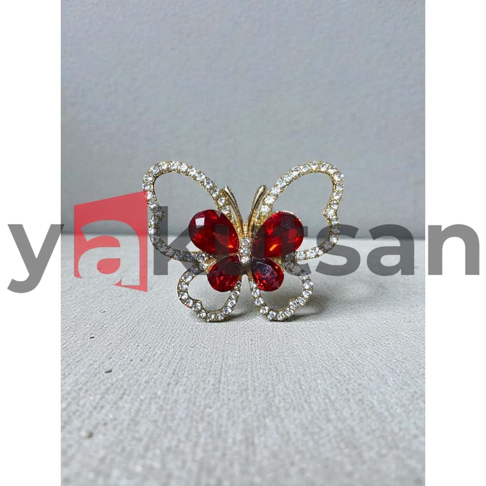 KELEBEK DETAY KRİSTAL TAŞLI BORDO KADIN BROŞ