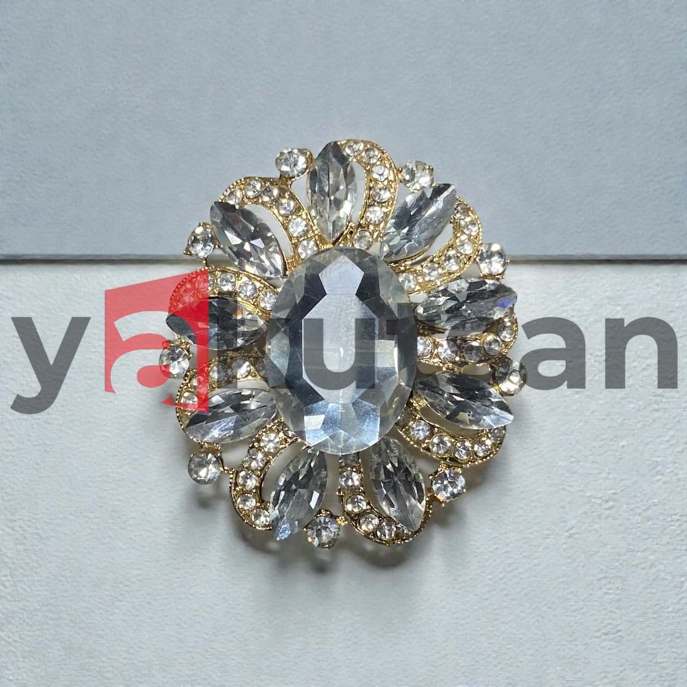ZİRKONYUM TAŞ GOLD DETAY KADIN BROŞ