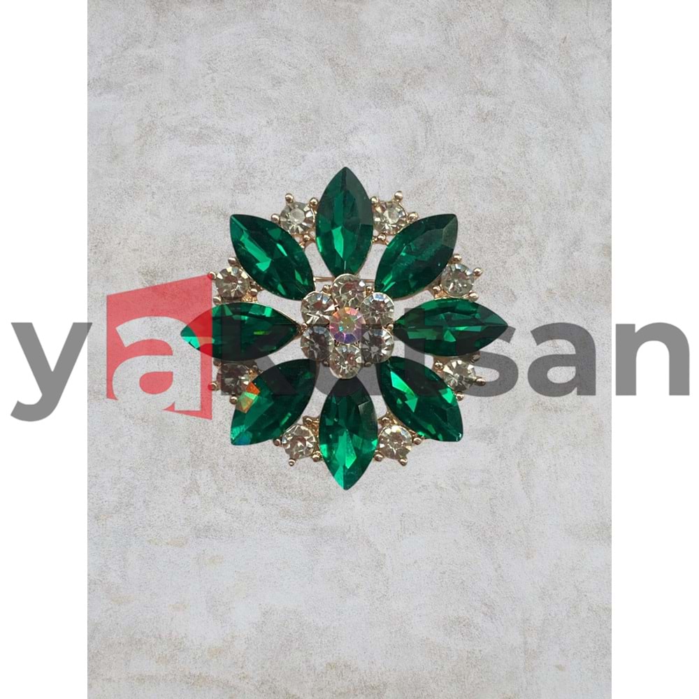 ZÜMRÜT TAŞLI LOTUS ÇİÇEĞİ KADIN BROŞ