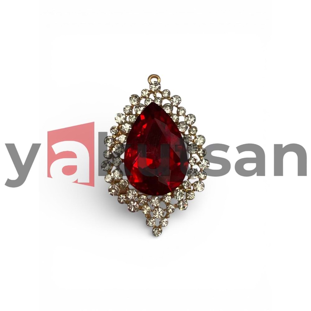 KRİSTAL GOLD DETAYLI YAKUT DAMLA KADIN BROŞ