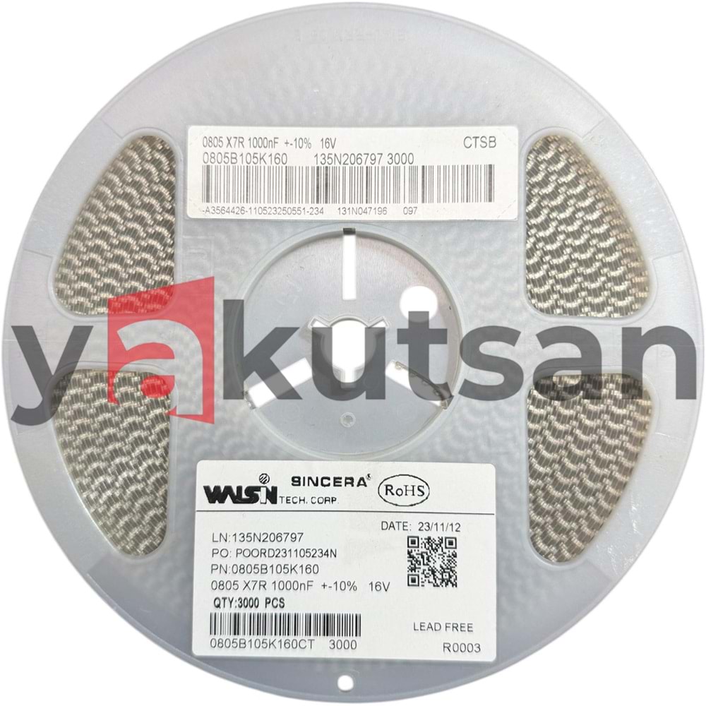 0805 X7R 1000NF +-10% 16V