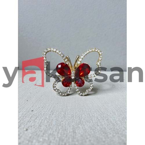 KELEBEK DETAY KRİSTAL TAŞLI BORDO KADIN BROŞ