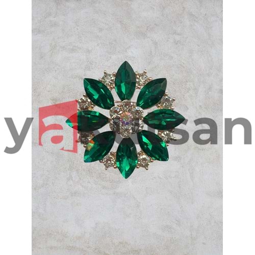 ZÜMRÜT TAŞLI LOTUS ÇİÇEĞİ KADIN BROŞ